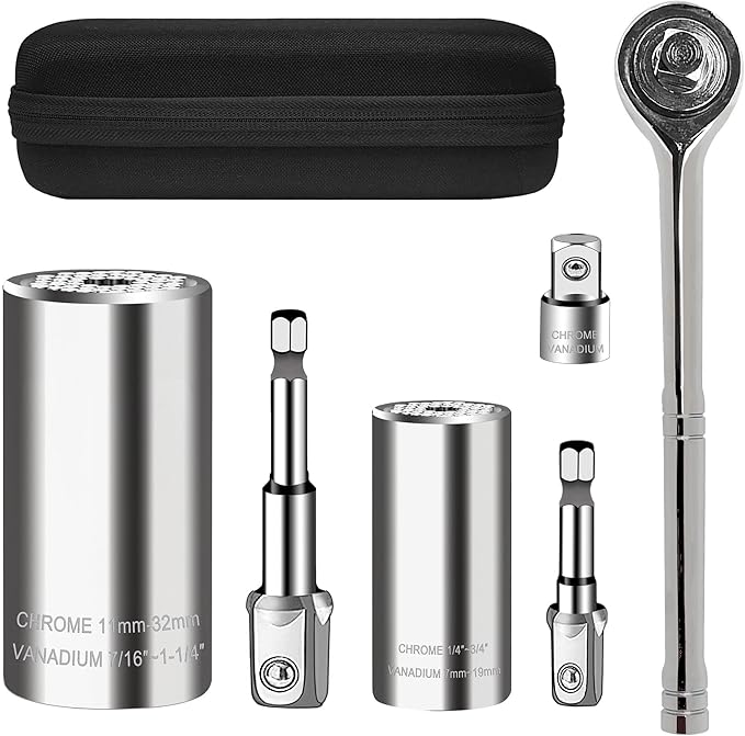 Universal Socket Wrench Set (11-32mm 7-19mm),super socket unscrew any bolt,Professional Sockets Tools with Power Drill & 3/8 inch Ratchet Wrench Adapter Chrome Vanadium Steel