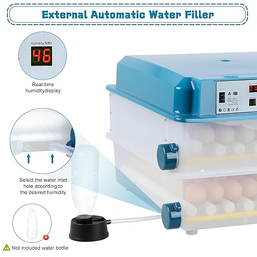 120 Egg Incubator with Automatic Egg Turning and Temperature Control | Humidity Monitor | Large Incubator for Hatching Eggs | Poultry Hatcher Machine | Dual Air Vent 360° Clear View
