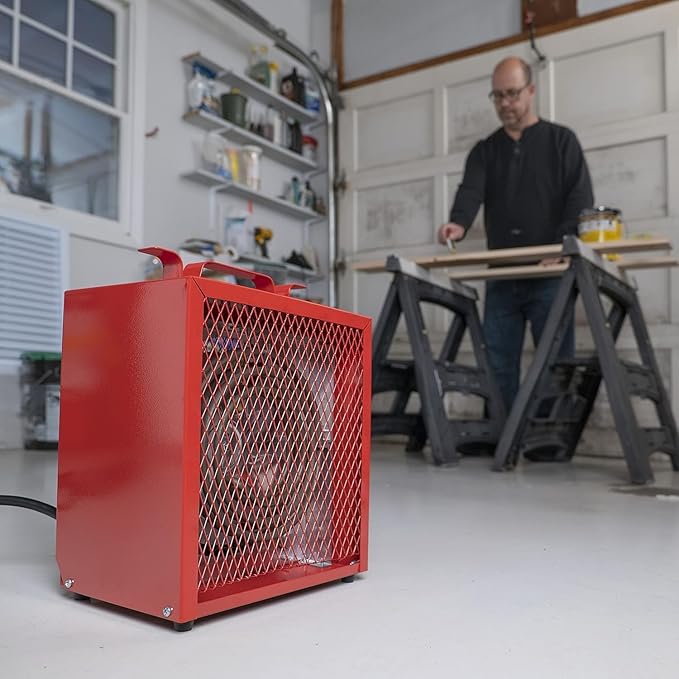 Comfort Zone CZ290 NEMA 6-30P 4,800-Watt Fan-Forced Industrial Heater, Integrated Thermostat Control, Heavy Gauge Steel, Carry Handle with Rubber Feet and Overheat Protection, Red