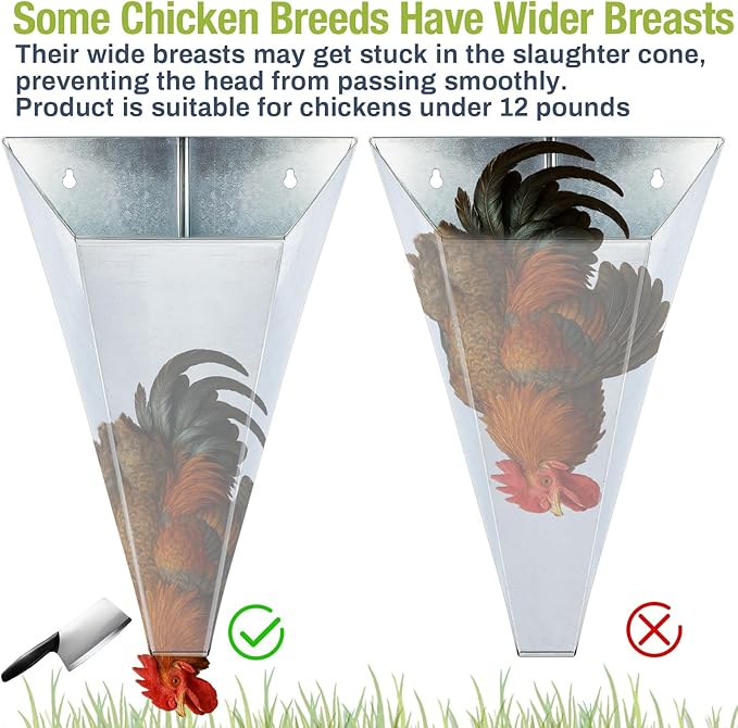 Mumufy 4 Pcs Large Galvanized Steel Poultry Restraining Cones Flat Back Funnel Cone, Up to 12 Pounds, Chicken Killing Cone for Butchering Chicken Birds Turkeys, Easy to Clean