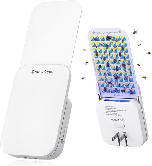 Mosalogic Fruit Fly Traps for Indoors Gnat Trap for House Indoor-600 Sqft Protection Area UV Fly Insect Trapper for Fruit Flies,Gnat,Mosquito,and Other Flying Insect Plug in Bug Killer White