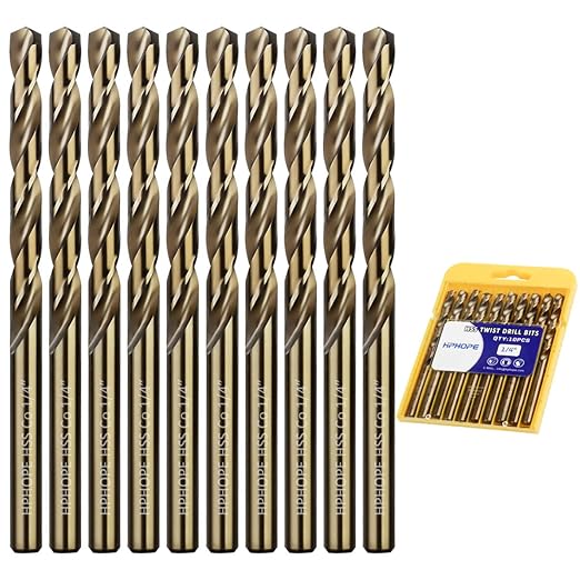 1/4 Inch Cobalt Drill Bits 10Pcs - HPHOPE M35 HSS Metal Twist Drill Bits Set, Jobber Drill Bits Length and Straight Shank, Suitable for Drilling in Hard Metal, Stainless Steel, Cast Iron
