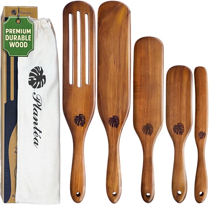 As Seen On TV, Spurtles Kitchen Tools Wooden, Plantéa Handmade Wooden Spoons for Cooking, Heat Resistant Spurtle Set Cooking Utensil For Non-Stick Cookware, Stirring, Mixing, Whisking, Serving