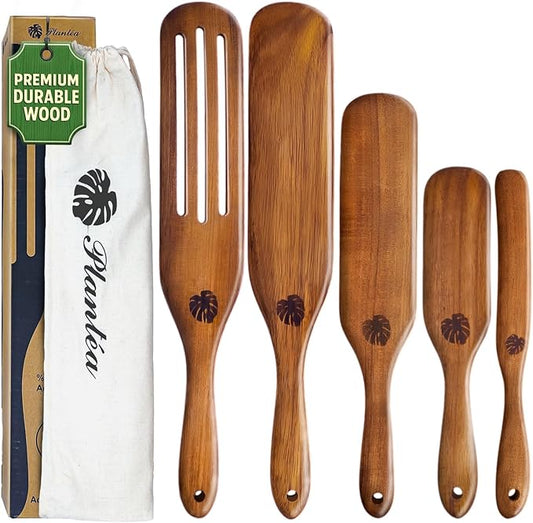 As Seen On TV, Spurtles Kitchen Tools Wooden, Plantéa Handmade Wooden Spoons for Cooking, Heat Resistant Spurtle Set Cooking Utensil For Non-Stick Cookware, Stirring, Mixing, Whisking, Serving