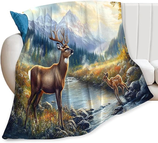 Tijuboni Elk Deer Throw Blanket Mountain Cabin Gifts for Women Men Girls Boys Kids Adults Soft Flannel Fleece Blanket for Couch Sofa Bed Home Decor 50"x60"