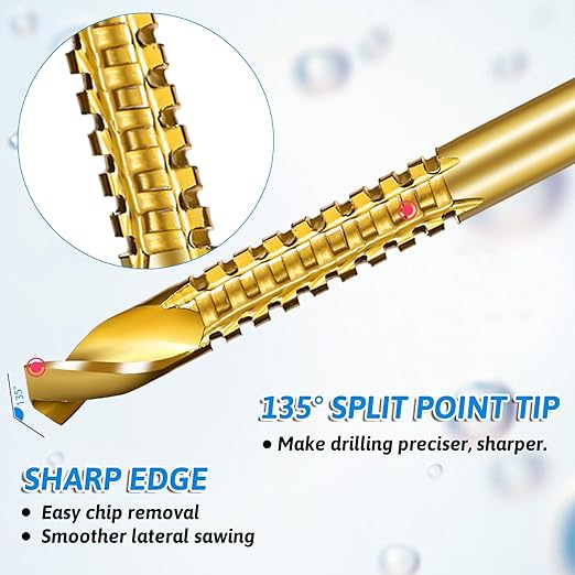 8 Pack Titanium Coated HSS Twist Drill Bits 3-10mm Hex Shank Serrated Cutting Drill Bit Serrated Side Cutting Drills Bit for Metal Wood Plastic Drilling and Cuttings
