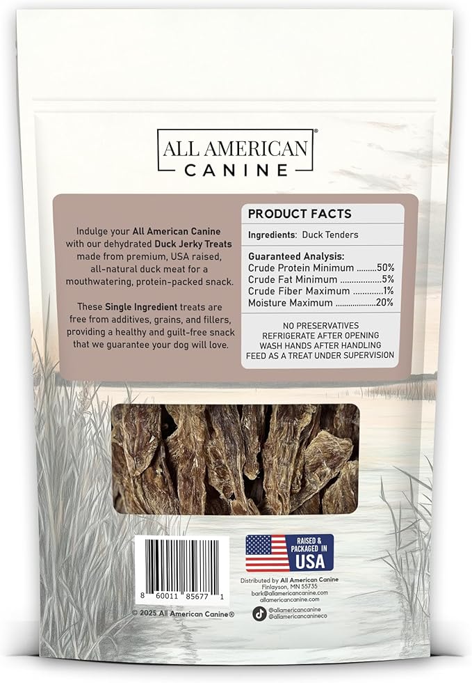Duck Jerky, Natural Single Ingredient, Chewy Digestible Low-Fat Dehydrated Meat Dog Treats Made in USA. for Training, Rewarding, Teeth Cleaning, 8 oz