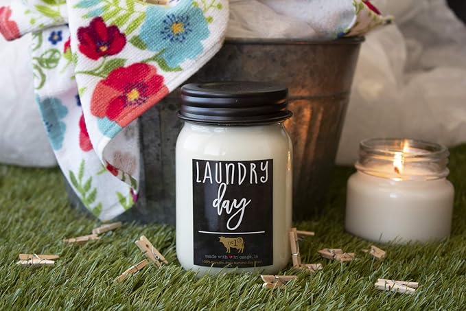 Milkhouse Candle Company, Farmhouse Collection, 13 Ounce Mason Jar, Laundry Day