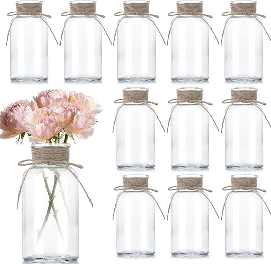 12PCS Transparent Glass Flower Vases for Centerpieces Boho Cylinder Bud Vases in Bulk Mason Jars for Weddings, Parties & Vintage Home Decor(Transparent 12)