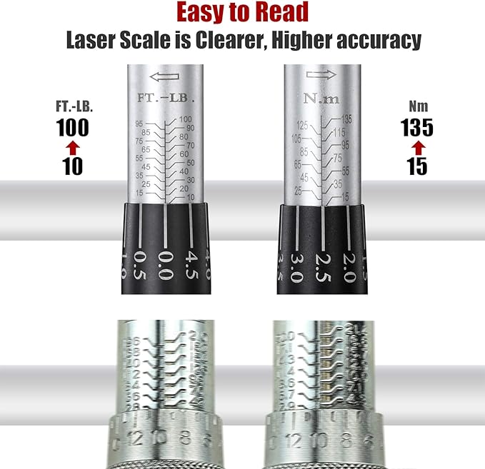 3/8-Inch Drive Click Torque Wrench (10-100 ft.-lb./15-135 Nm) Dual-Direction Adjustable Torque Wrench Set