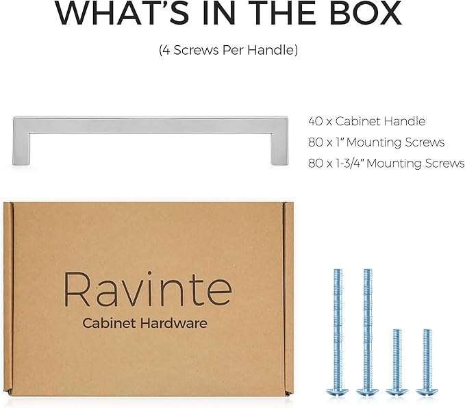 Ravinte 40 Pack 7-1/2 Inch Kitchen Square Cabinet Handles Satin Nickel Pulls Brushed Nickel Kitchen Cabinet Hardware Handles for Cupboard Drawer Pulls