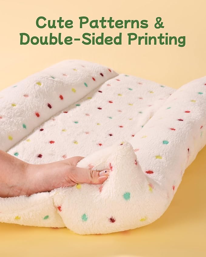 24x16 in Rabbit Bed Large Size - Warm & Comfortable Plush Rabbit Mat Pad with Star Pattern, Double-Sided Flannel Pet Pad Cozy Fleece Bedding for Bunnies, Guinea Pigs, Small Animals, White