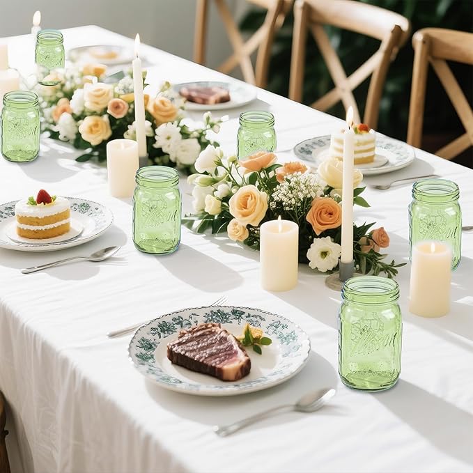 WELLIFE Mason Jars 32 oz - 6 Pack Green Large Mason Jars Wide Mouth,Glass Jar with Lid for Canning, Pickling, Food Storage, Fermenting, DIY Crafts & Decor, Reusable