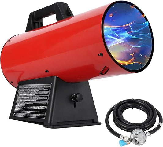 60,000 BTU Portable Forced Air Propane Heater, Includes 10 ft Hose & Regulator, Ideal for Garage, Workshop, Jobsite, Construction Areas