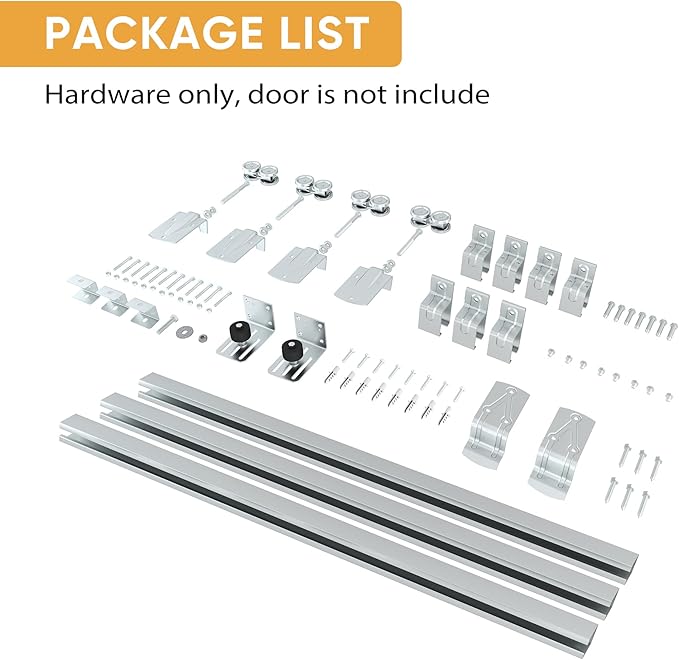 JUBEST 12FT Box Rail Exterior Barn Door Hardware Kit, Heavy Duty Sliding Door Track Kit Wall Mount Door Hardware Kit for Two Doors System(Doors Not Included), Silver