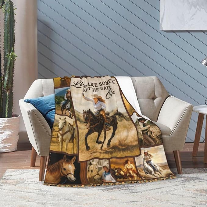 Western Cowgirl Throw Blanket Country Cowgirls Flannel Blankets Southwest Fuzzy Plush Super Soft Cozy Warm Decor Gifts for Boys Girls Kids Adults Men Women 40" x 50"