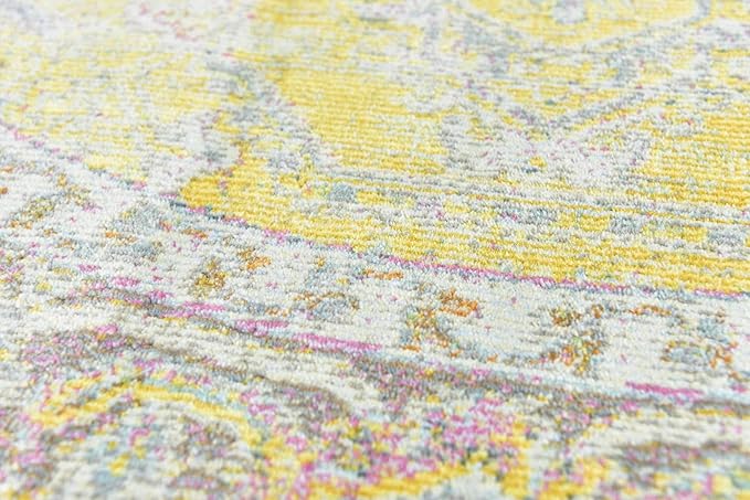 Unique Loom Baracoa Collection Area Rug - Prado (5' 5" Round, Yellow/ Ivory)