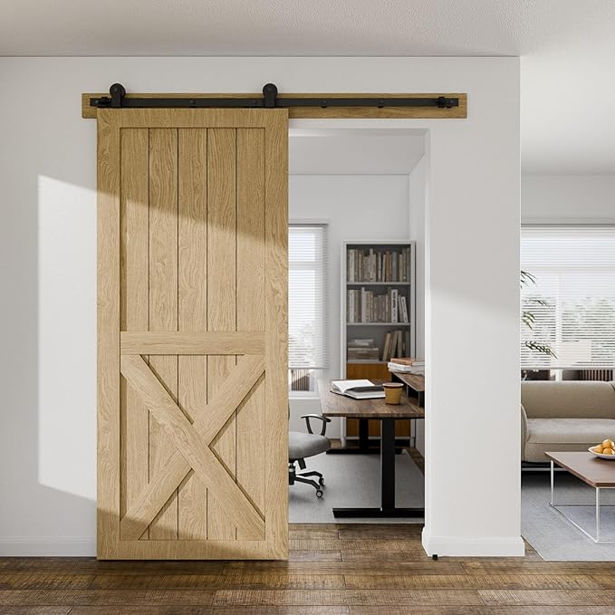 80" Sliding Barn Door Hardware Kit,Heavy Duty Top Mount Barn Door Track Kit,Black T Shape Hanger Set for Single Door Use