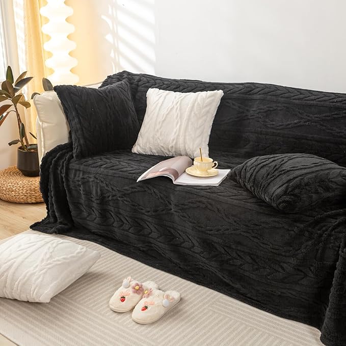 YUSOKI Sherpa Queen Size Blanket-3D Stylish Design Super Soft Fuzzy Cozy Warm Blanket Thick Plush Fluffy Furry Blankets for Teen Girls Women Couch Bed Sofa Chair Men Boys Gift(Black,90"x90")