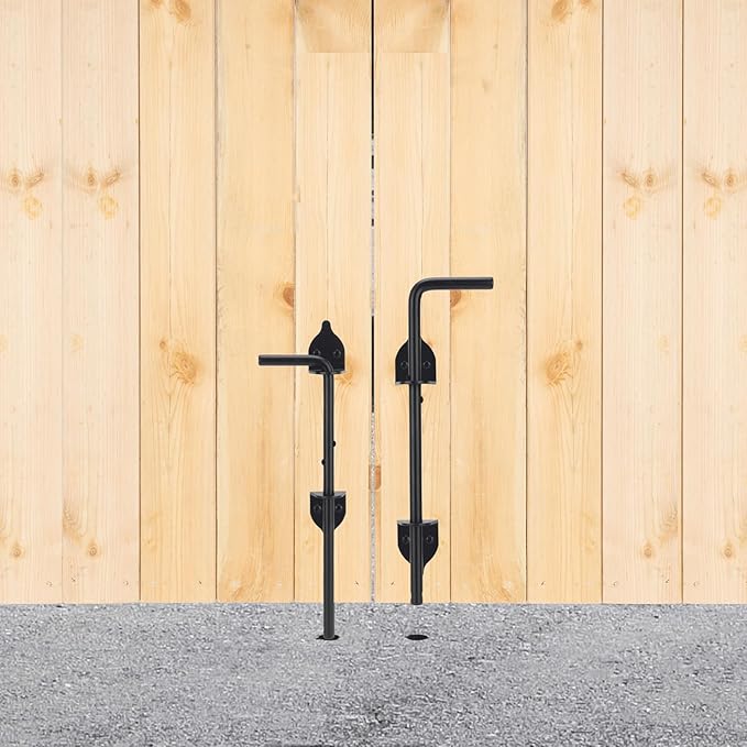 12" Cane Bolt Heavy-Duty Drop Rod for Gate, Gate Ground Latch for Wooden Fences Metal Gates Doors, Metal Gates Doors Stopper for Gate Ground, Wrought Iron Gate Latches, Black Finish(2 Pack)