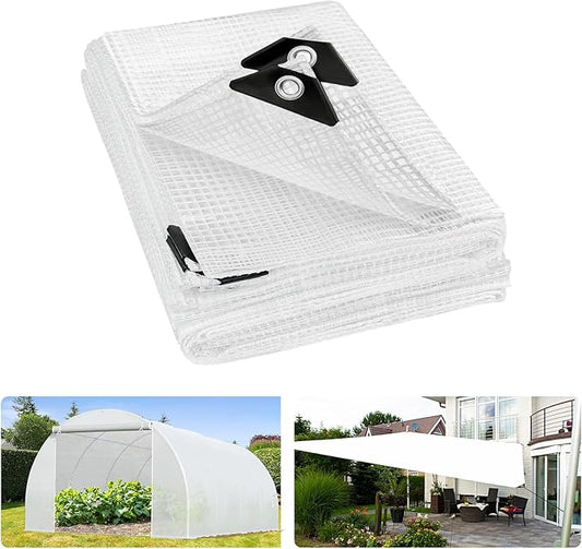 ANGAR 16 Mil Heavy Duty Clear Greenhouse Tarp, 12x16FT Waterproof Clear Tarps with Grommets, UV Resistant Greenhouse Replacement Poly Cover, for Gardening, Farming, Chicken Coops, Canopy,Outdoor