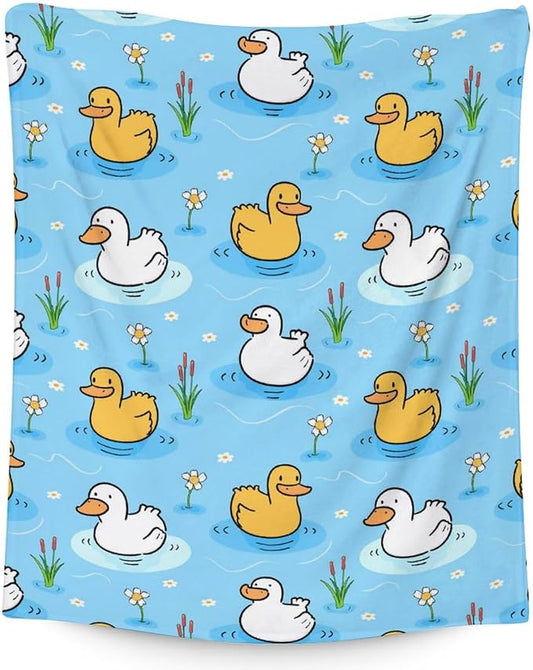 Duck Throw Blanket - Soft, Fuzzy & Warm - 60x80 Inches Twin Size Blanket for Bed, Couch - Blue Cute Throw Gift for Girls, Boys