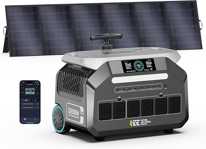 IEE 2400W/2048Wh Solar power station,P2400 Solar Generator(5000W Peak) With 500W Solar Panel,1800W Super Fast Charging,APP Control Emergency Power Station for Home, Camping, Power Outages