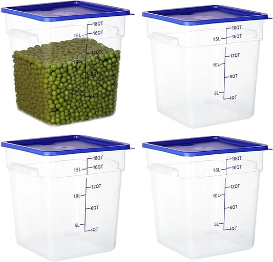 4 Pack Food Storage Containers, 18 Quart Square Commercial Food Containers with Lids, NSF, Polycarbonate, Clear