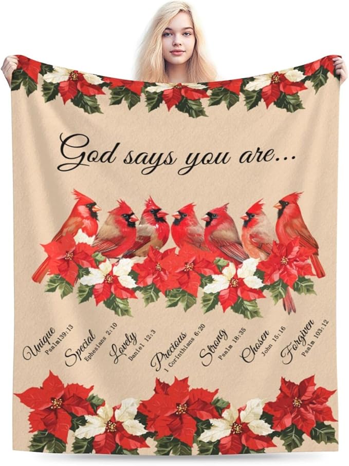 Cardinal Blanket God Says You are Throw Blanket Soft Warm Cozy Fuzzy Plush Red Birds Throw Blanket Gifts for Girls Women Cardinal Fleece Flannel Gift Blankets for Kids Adults 40"X50"