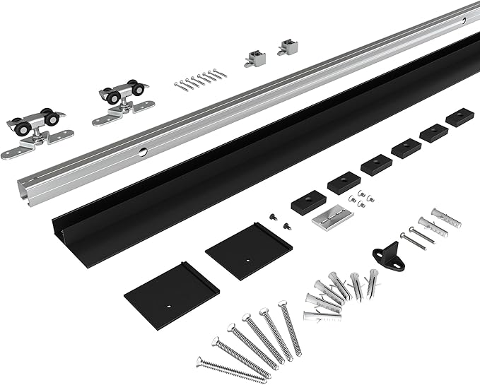 6FT Sliding Barn Door Hardware, Low Clearance Aluminium Alloy Box Rail Hardware for Wooden Barn Door, Interior Barn Door Track, Easy to Install, Black