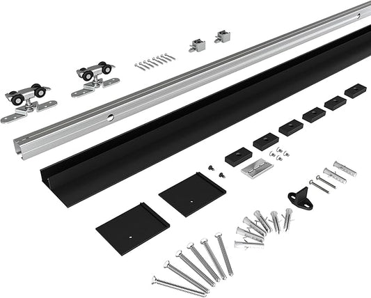 6FT Sliding Barn Door Hardware, Low Clearance Aluminium Alloy Box Rail Hardware for Wooden Barn Door, Interior Barn Door Track, Easy to Install, Black