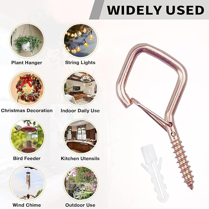 35PCS Eye Screw Hooks for Hanging Heavy Duty with Safety Buckle.Metal Ceiling Hooks for Hanging Plants,Cup,Wind Chime,Bird Feeders,String Lights at Indoor&Outdoor,2.36 Inches Rose Gold