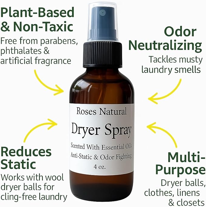 Natural Dryer Ball Spray, 4 oz, Patchouli, Lavender,Essential Oil Laundry Refresher, Fabric Freshener for Clothes, Linens & Wool, Anti-Static & Odor Neutralizer, Made in the USA (Citrus)