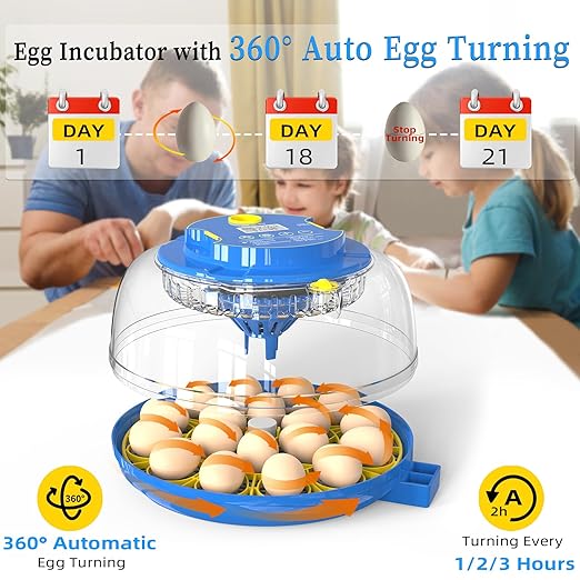 18 Chicken Egg Incubators for Hatching Eggs with Automatic Egg Turning and Humidity Control, High Hatch Rate Poultry Incubator for Chicken, Ducks, Goose, Pigeon, Quail, Ideal for Home, Farm, School