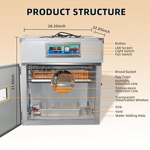 XKV 88 Egg Incubator with Automatic Egg Turning,Temperature Control and Humidity Control,Hatching Eggs,Chicken,Ducks,Poultry,Industrial Brooding Machine Chicken Incubator for Farm,Lab,Home,Indoor