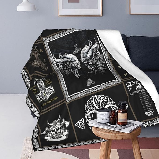 Medieval Viking Blanket Viking Decor Throw Blanket Warm Soft Plush Lightweight Fleece Flannel Blanket for Vikings Men Boys Girls Women Baby Kids for Winter Bed Couch Bed 60"X80"