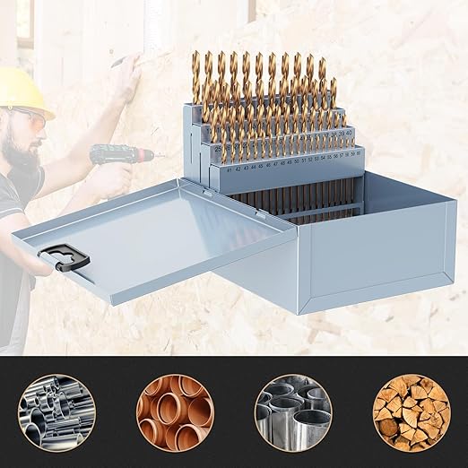 Cobalt Number Size Drill Bit Set, 60Pcs M35 High Speed Steel Jobber Length Drill Bit Kit for Hardened Metal, Stainless Steel, Cast Iron, Wood and Plastic, with Index Storage Case, #1-60