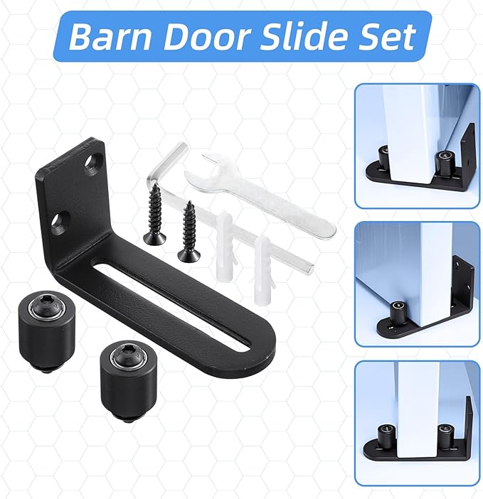 4 Pcs Black Sliding Barn Door Floor Guide Flush Design Wall Mount Bottom Adjustable Roller Flat Non Scratch Barn Door Hardware Kit (2 Assemble Setup Options)