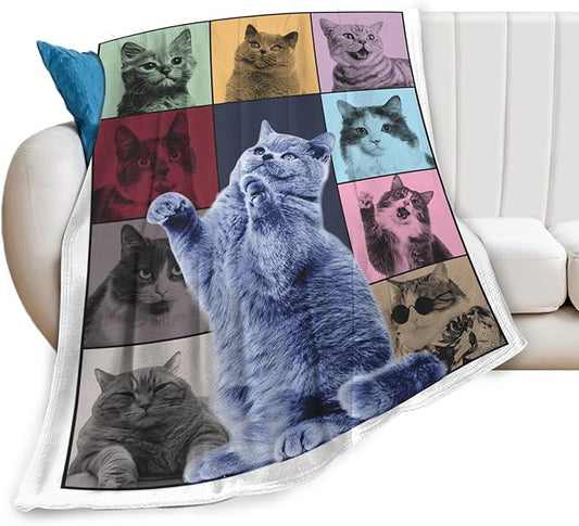 Cat Blanket Decor Gifts for Cat Lover Flannel Fleece Fuzzy Cat Throw Blanket Soft Warm Cozy Plush Colorful Animal Blanket for Bed Couch Living Room Stuffed Decoration for Kids Adult 80"x60"