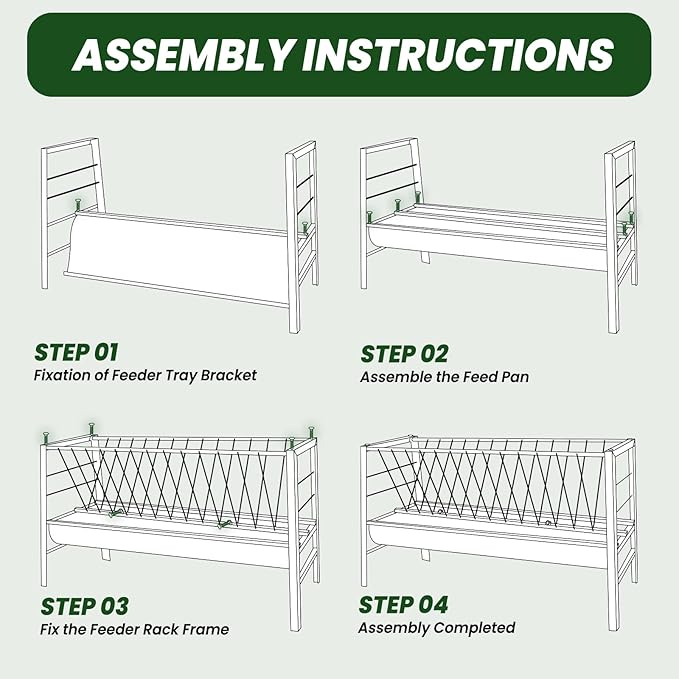 Hay Feeder Goat, 90 Gallon Large Capacity Goat Hay Feeder, Hay Rack for Goats, Sheep, Horse, Detachable Grain Tray, Easy Assembly in Farm (Stainless Steel)