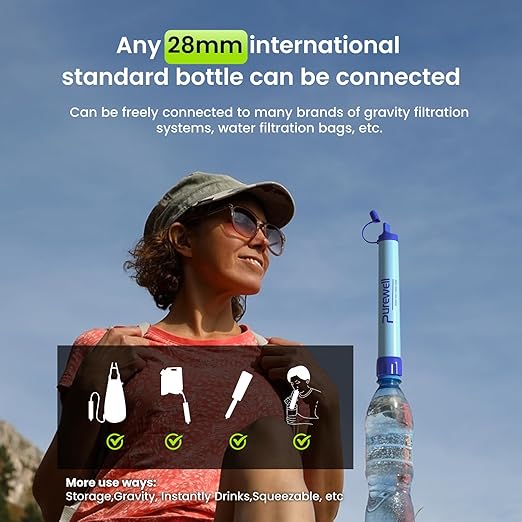 Purewell Outdoor Water Filter Personal Water Filtration Straw Emergency Survival Gear Water Purifier for Camping Hiking Climbing Backpacking(6PCS)