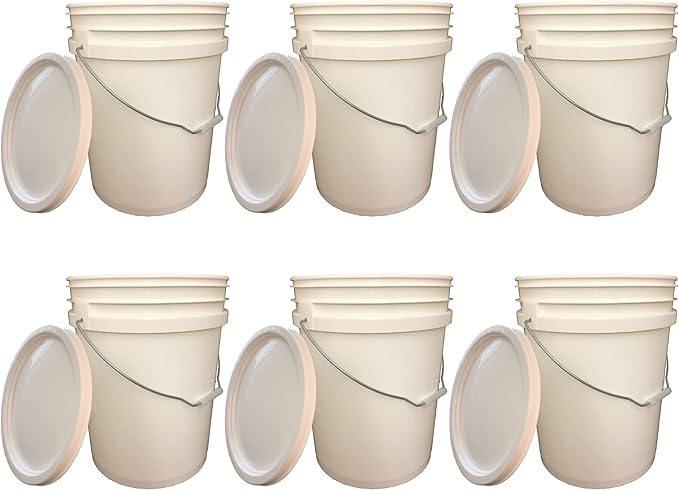 5 Gallon Bucket with Lid + Free Opener Tool Commercial Grade-Food Safe-Bucket BPA Free,6 Pack White (6 Pack/lid, White), Great Value, Durable. Comfortable Handle, Easy to Clean. Free one lid Opener