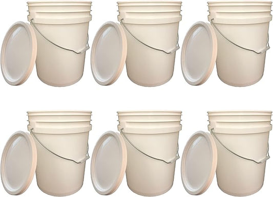 5 Gallon Bucket with Lid + Free Opener Tool Commercial Grade-Food Safe-Bucket BPA Free,6 Pack White (6 Pack/lid, White), Great Value, Durable. Comfortable Handle, Easy to Clean. Free one lid Opener