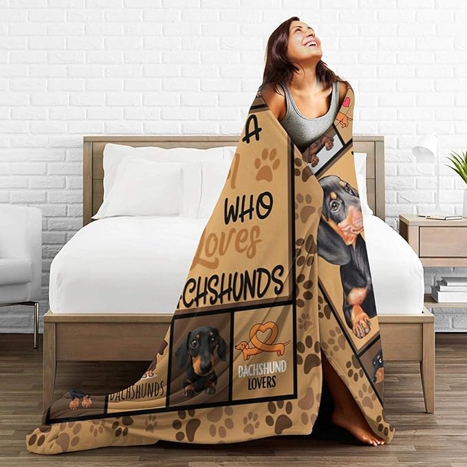 Dachshund Blanket Dogs Throw Blanket Soft Warm Fleece Flannel Plush Just A Girl Who Loves Dachshund Throw Blanket Bedding Gifts for Dog Lover Girls Women Dog for Kids Adults 40"X50"