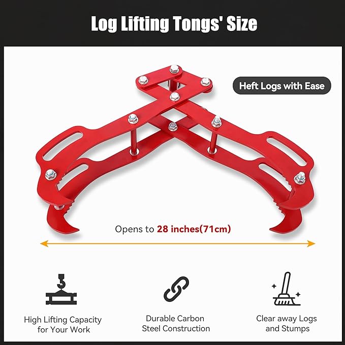 Garvee 28 in Log Lifting Tongs, Log Grabber, Skidding Log Lifting Tongs Timber, Heavy Dut Solid Steel Swivel Dragging Steel Tongs Log Lifting Lumber Skidding Tongs Logging Grabber(4 Claw)