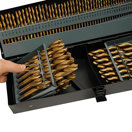 Cobalt Drill Bit Set, 115Pcs High Speed Steel Bits (1/16''-1/2''), Sharp Cutting Edge, Clear Numbers, for Hardened Steel Fractional