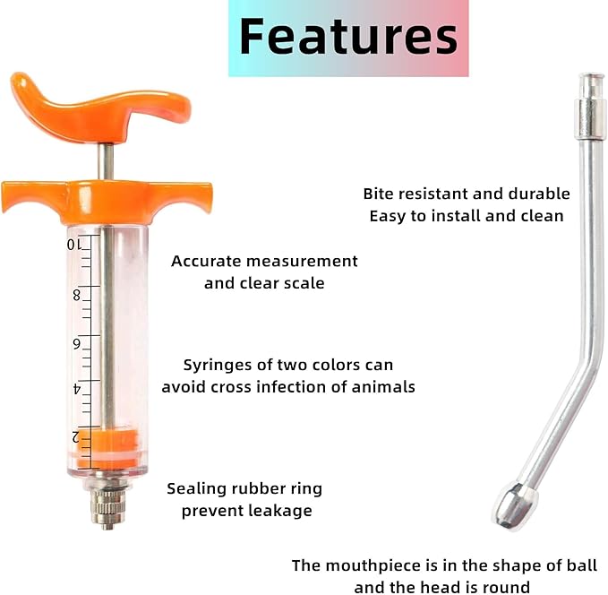 2 Pcs Goats Feed water filler, Drench Nozzle, Reusable, Adjustable Dosage, for Cattle, Sheep, Goats, Horse, Pig, Dog Supplies ( Blue+Orange 10ml)