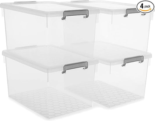 Citylife 48 Qt. Plastic Storage Bins with Lids Large Stackable Storage Containers for Organizing Clear Durable Storage Box, 4 Packs
