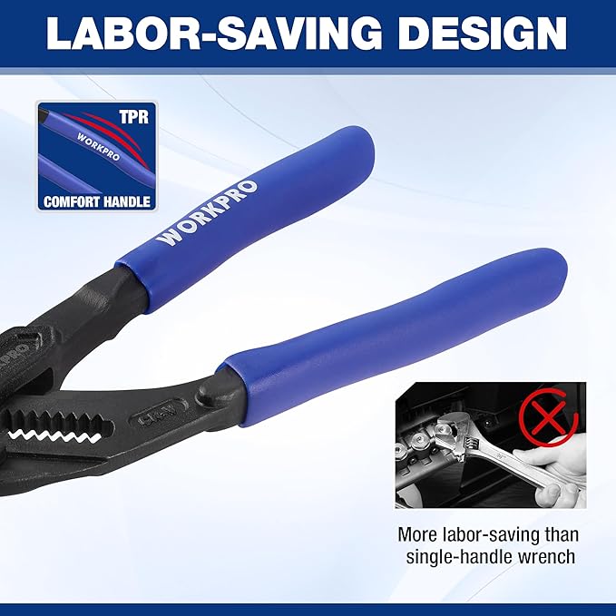 WORKPRO 7-Inch Pliers Wrench, CR-V Construction Wrench Pliers, Adjustable Parallel Smooth Jaw Pliers, Black Finish, Groove Lock Mechanism