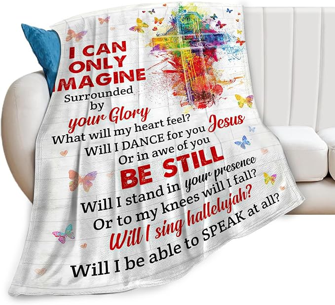 Christian Blanket Gifts Soft Warm Plush Religious Christ Cross Throw Blanket Flannel Fleece Fuzzy Scripture I Can Only Imagine Blanket for Kids Adults Prayer Bed Couch Living Room Decor 60"X50"